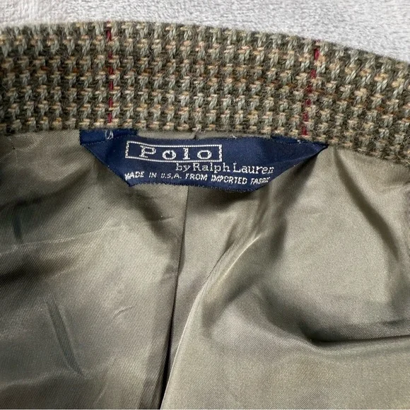 Vintage Polo Ralph Lauren Blazer Men Sz 40L Wool Tweed Brown Herringbone Preppy